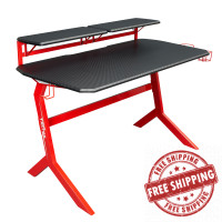 Techni Mobili RTA-TS201-RED Techni Sport Red Stryker Gaming Desk, Red